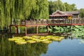 Asia China, Beijing, Old Summer Palace,Victoria regia LindlÃ¯Â¼Åwooden bridge Royalty Free Stock Photo